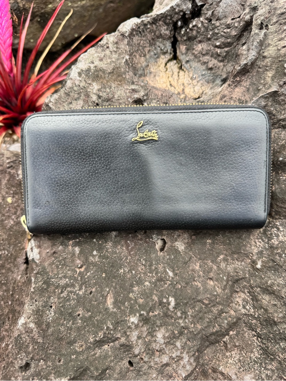 Christian Louboutin Black Leather Zip Around Continental Wallet